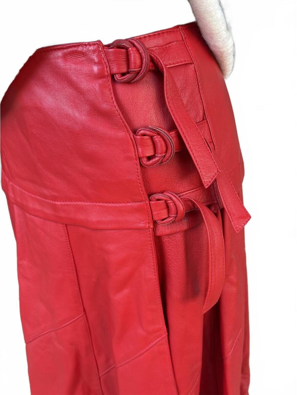 Lambskin Vintage Red Leather Midi Skirt From Turkey XS Small - Picture 3 of 8